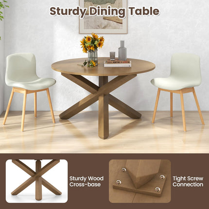 Dreamade 47" Round Dining Table, Mid Century Modern Round Kitchen Table w/Solid Acacia Wood Legs, Adjustable Foot Pads