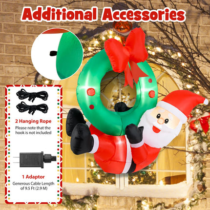 Dreamade Christmas Inflatables, 4FT Blow up Santa Claus w/LED Lights & Christmas Wreath