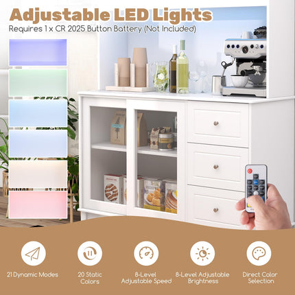 Dreamade 73" Kitchen Pantry Storage Cabinet, Hutch Cabinet with LED Lights & Power Outlet, Kitchen Buffet Cabinet w/Wine Glass Racks
