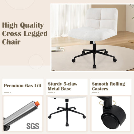 Dreamade Criss Cross Chair with Wheels, Faux Fur Cross Legged Office Chair, Armless Wide Desk Chair