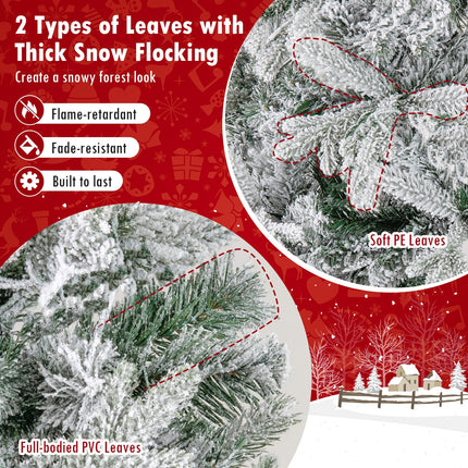 Dreamade 7 FT Half Snow Flocked Christmas Tree with 240 Warm White & Multicolored LED Lights