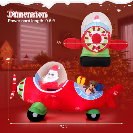 Dreamade 7.2 Ft Animated Inflatable Santa on Plane Pre-lit Blow up Yard Decoration