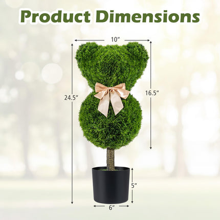 Dreamade 2 Pcs Bear Topiary Trees with Pots 24.5" Decorative Artificial Animal Shrubs