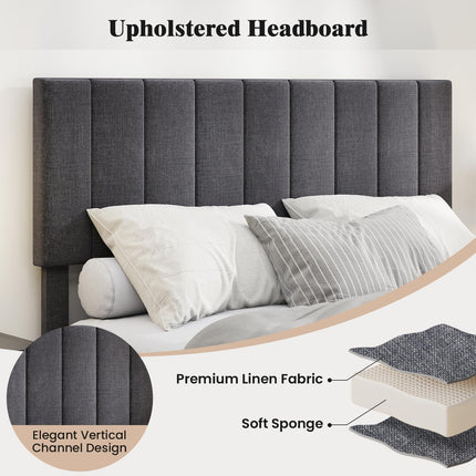 Dreamade Queen/Full/Twin Size Upholstered Bed Frame Platform Bed with Height Adjustable Vertical Channel Headboard