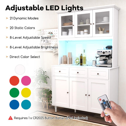 Dreamade Pantry Cabinet, 77” Tall Buffet Cabinet with Hutch, LED Lights & Charging Station