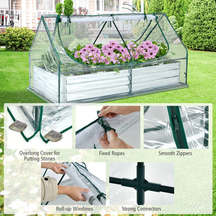 Dreamade Galvanized Steel Raised Garden Bed with Mini Greenhouse, Outdoor Metal Planter Box Kit with Large Roll-up PVC Cover