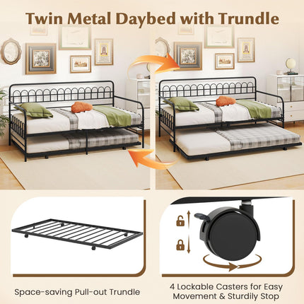 Dreamade Twin Daybed with Trundle with Heavy-Duty Metal Slats