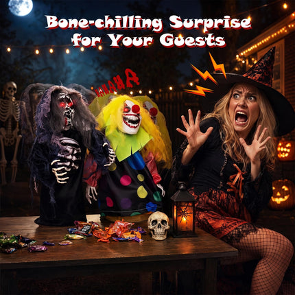 DREAMADE Sound Activated Halloween Animatronics, Clown & Reaper