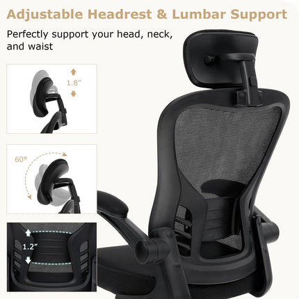 Dreamade Ergonomic Mesh Office Chair, Home Office Desk Chair with Adjustable Headrest and Lumbar Support