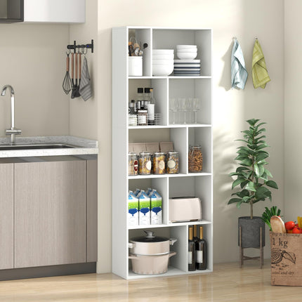 Dreamade 5-Tier Geometric Bookshelf, 63" Modern Tall Bookcase, 10-Cube Storage Organizer