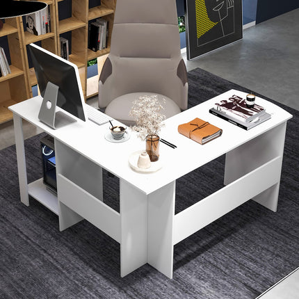 Dreamade L Shaped Computer Desk, 51" Large Corner Desk with 2 Cable Holes & 2 Storage Shelves, White