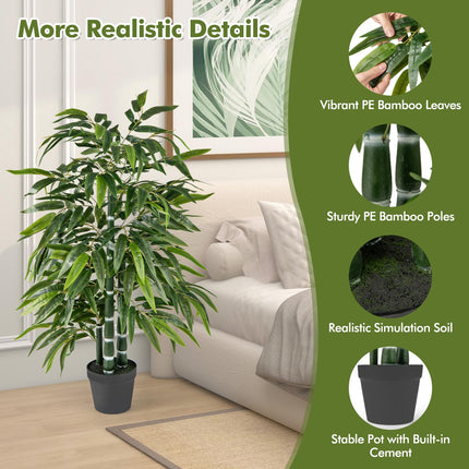 Dreamade Artificial Bamboo Tree, 50" Tall Set of 2 Fake Bamboo Plant with 3 PE Bamboo Trunk & Flush Leaves