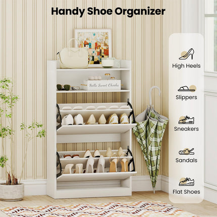 Dreamade Shoe Cabinet with 2 Flip Drawers Freestanding Narrow Shoe Organizer Cabinet