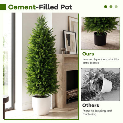 Dreamade 4 FT Artificial Faux Cedar Cypress Plants in Cement-Filled Pots Set of 2