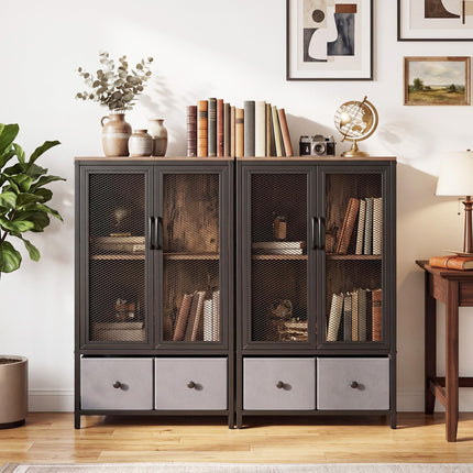 Dreamade Industrial Coffee Bar Cabinet with Adjustable Shelves & 2 Removable Cloth Drawers