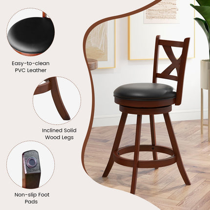 Dreamade Swivel Bar Stools Set of 2, Farmhouse Wooden Barstools with Back