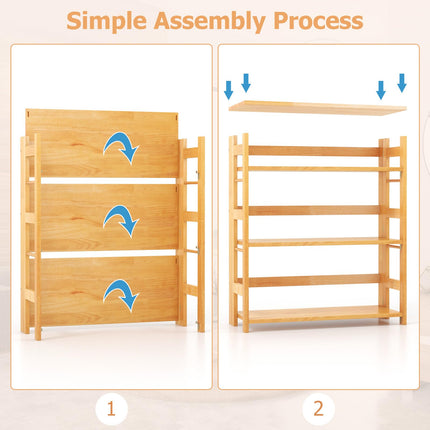 Dreamade 4-Tier Bookshelf, 34.5" Floor Storage Shelf w/Rubber Wood Frame, Anti-Toppling Kits, Side Fences
