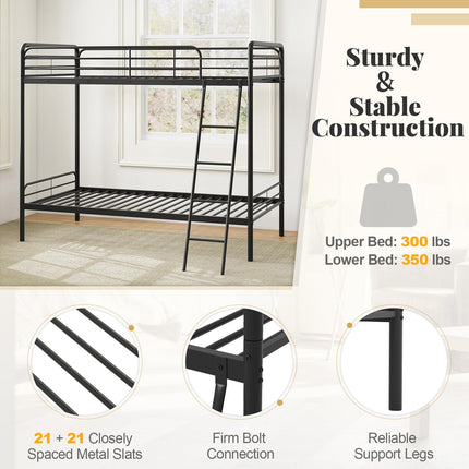 Dreamade Metal Bunk Bed Twin Over Twin, Heavy Duty Twin Bunk Beds with Inclined Ladder & Safety Guardrails