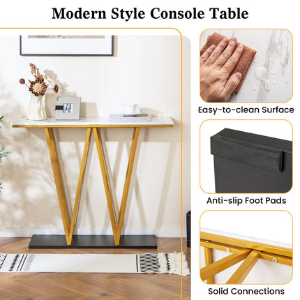 Dreamade Gold Entryway Table 40 Inch Modern Console Table with Faux Marble Table and Metal Frame