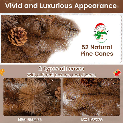 Dreamade 6 FT Pre-Lit Chocolate-Color Xmas Tree with 493 Pine Needles & PVC Tips