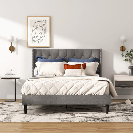Dreamade Full Size Linen Fabric Upholstered Platform Bed Frame