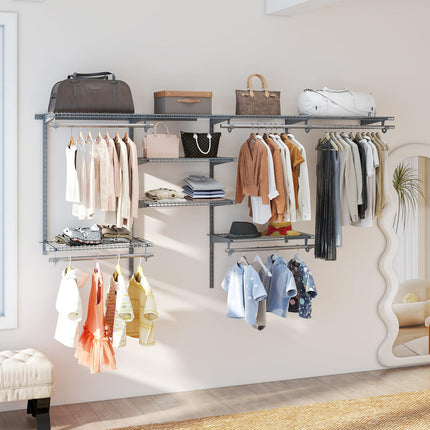 Dreamade Closet Organizer System Wall-mounted Custom Closet Kit w/Adjustable Storage Shelves