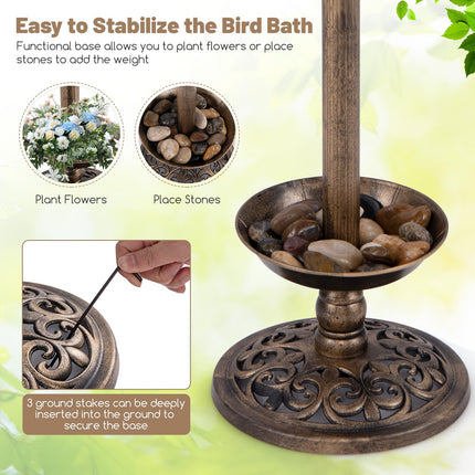 Dreamade Bird Bath for Outside, 30 inch Solar Lighted Bird Bath and Feeder with Flower Planter