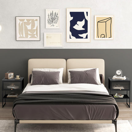 Dreamade Black Nightstand, Modern End Table with Flip up Door