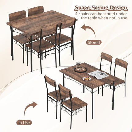Dreamade Rectangle Kitchen Table and 4 Farmhouse Dining Chairs with Heavy-Duty Metal Frame