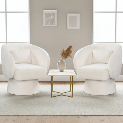 Dreamade Swivel Accent Chair Upholstered Barrel Chair with Curved Back & Removable Lumbar Pillow