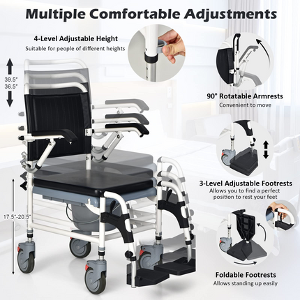 Dreamade 4-in-1 Bedside Commode Shower Wheelchair