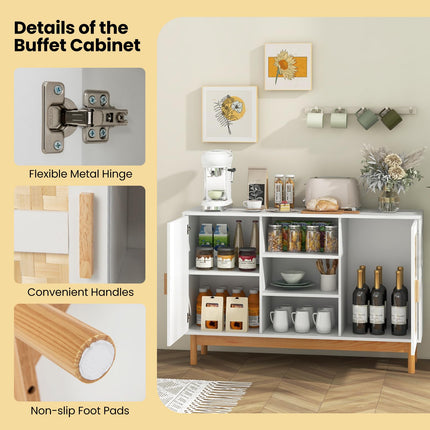 Dreamade Buffet Sideboard, Kitchen Storage Cabinet with 3 Open Shelves & 2 Side Cabinets