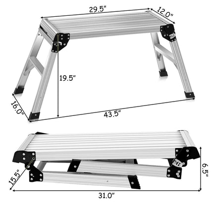DreamadeCapacity 330 LBS Heavy Duty Portable Bench Folding Ladders Stool w/Non-Slip Mat (Silver)