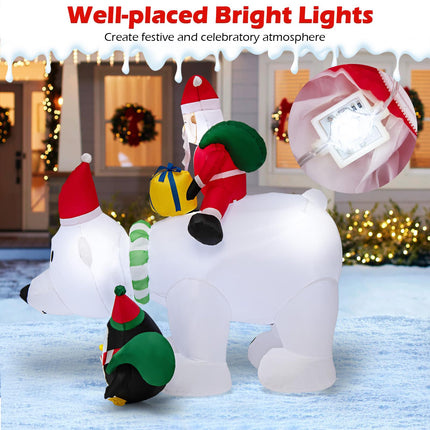 Dreamade 7FT Christmas Inflatables, LED Lighted Xmas Inflatable Polar Bear with Shaking Head, Santa & Penguin