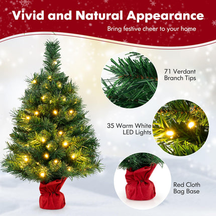Dreamade Tabletop Battery Operated Small Fir Xmas Tree with Warm White LED Lights