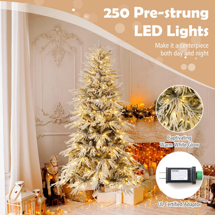 Dreamade 6FT / 7FT / 8FT Pre-Lit Snow Flocked Christmas Tree with PE & PVC Mixed Branch Tips