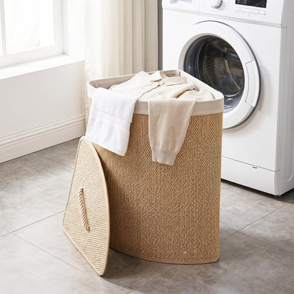 Dreamade 15 Gal Bamboo Corner Laundry Hamper with Lid