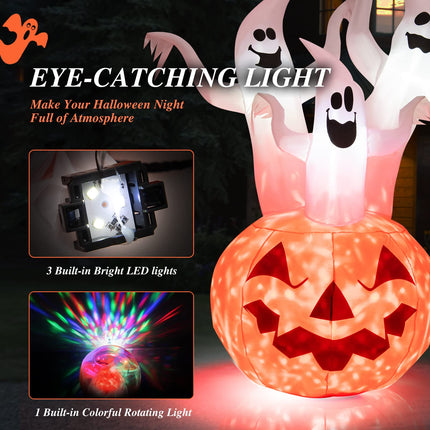DREAMADE 6FT Lighted Halloween Inflatable Pumpkin & 3 Ghosts Combo