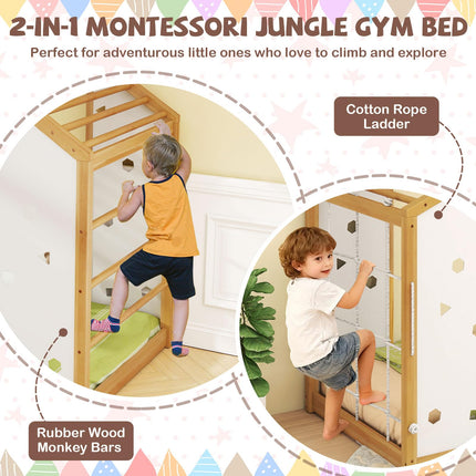 Dreamade Twin Size Montessori Floor Bed, 3-in-1 Indoor Kids Jungle Gym Playground