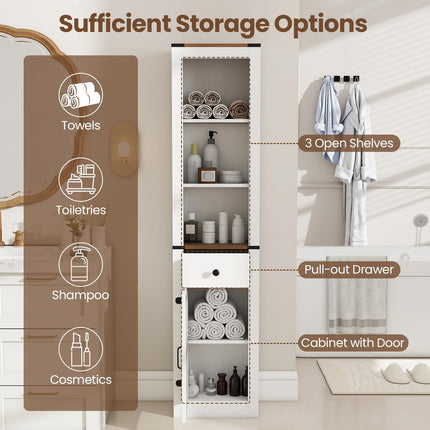 Dreamade 68 inch Tall Bathroom Cabinet with Barn Door Narrow Slim Storage Organizer Unit with Drawer