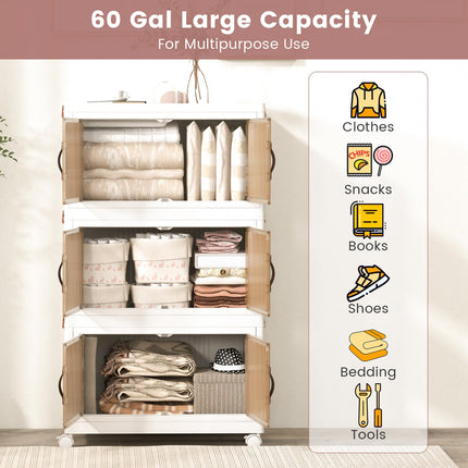 Dreamade 3-tier Collapsible Storage Bins with Wheels and Lid