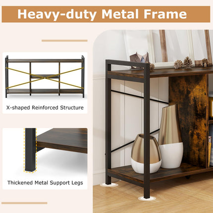 Dreamade TV Stand for TVs up to 55", 3-Tier Entertainment Center with Open Storage Shelves, Side Guardrails & Metal Frame