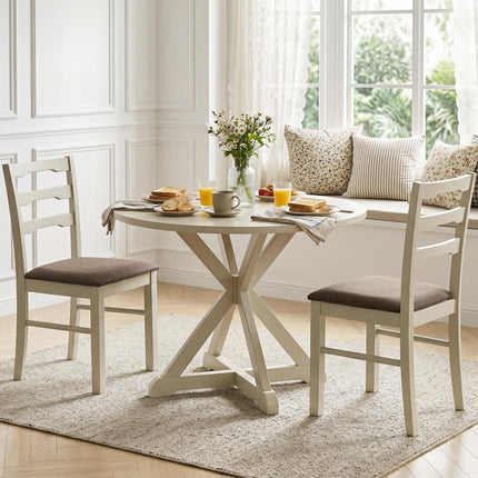 Dreamade Wood Farmhouse Upholstered Kitchen Chairs with Ladder Back Design (2/4)