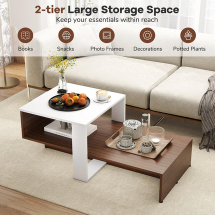 Dreamade 2 Tier Coffee Table with Storage for Living Room Reception Room