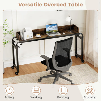 Dreamade Overbed Table with Wheels 81" Queen Size Bed Desk with Adjustable Height and Length