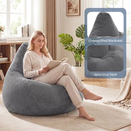 Dreamade Bean Bag Chair for Adults | Accent Lazy Sofa with Skin-Friendly Corduroy Cover & Soft Sponge Filling