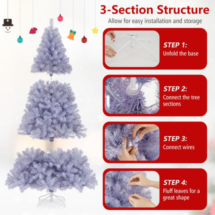 Dreamade 6FT / 7.5FT Pre-Lit Tinsel Christmas Tree with Warm White LED Lights