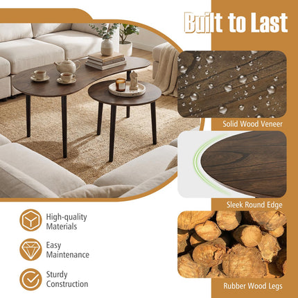 Dreamade Nesting Tables Set of 2 | Mid Century Modern Coffee Tables with Solid Wood Support Legs