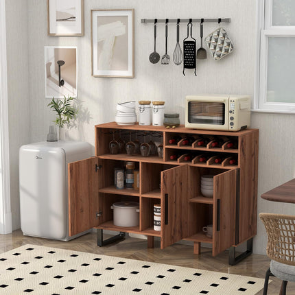 Dreamade Wine Bar Cabinet, Buffet Sideboard with 3 Doors & Adjustable Shelves, Liquor Cabinet