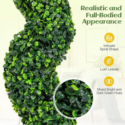 Dreamade 4FT Pre-Lit Artificial Spiral Boxwood Topiary Tree w/ 100 LED Lights, Nursery Pot, Indoor Outdoor Home Front Porch Holiday Decoration